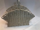 Vintage White Wicker Basketmetal Frame 17  Country Primitive