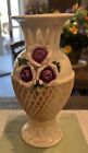Vintage Porcelain Purple Raised Rose White Woven  Bud Vase