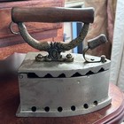 Rare Late 19th C American Antique Lg Coal Sad Iron  W wood Handle brass Lock