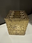 Vintage Gold Hollywood Regency Metal Tissue Box Holder Cover Square Filigree