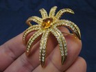  vintage Mid Century Modern Gold Tone Flower Pin Brooch Crystals