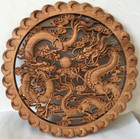 26 5cm Chinese Camphor Wood Hand Carved Dragon Statue Wall Sculpture Plate Decor