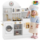Kids Pretend Play Kitchen Set Wooden Cooking Toys W sounds light washing Machine