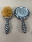 Vintage Hand Mirror   Hairbrush - Silver Plated  Beautiful Floral Design  d1 