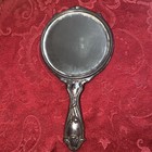 Antique Art Nouveau Floral Hand Mirror-beveled-repousse Silver Plate-9 5 