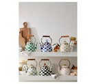 Mackenzie-childs Enamel Tea Kettle  Black-and-white Courtly Check  2 Quarts