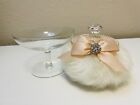 Powder Puff Luxury Handmade Vtg Look W Holder Soft White Pink New Materials    c   