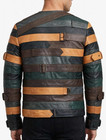 Multi-tone Leather Belted Jacket   Handmade Striped Sheepskin Biker Streetwear