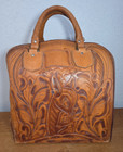 Vintage Hand Tooled Leather Bowling Ball Bag W  Doe   Fawn Deer Heads
