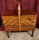 Vtg Romanian P t  Dark Brown Wooden Accordion 3-tier Sewing Box