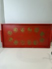 Vtg Mid Century Mcm Gold Zodiac Signs Red Wood Tray Astrology Retro 25x12