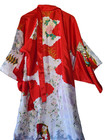 Japanese Kimono Robe Geisha Cosplay Red White Multi 54 Inch Long Floral Asian
