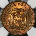 1942 Ngc Ms 65 Ecuador 20 Centavos Mint State Bu Brass Coin  21030703c 
