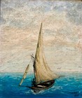 Signed  Vintage  Authentic Painting  Oil On Wood  Seascape  Boat On The Sea