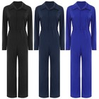 Women Long Sleeve Overalls Long Straight Pants Jumpsuit Romper With Pockets