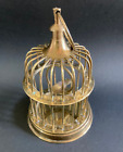 Vintage Solid Brass India Bird Cage W  Hanging Bird On Swing Ring 5  Tall