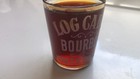 Vintage Log Cabin Bourbon Kuhls Schwarke   Co   san Francisco  Etched Shot Glass