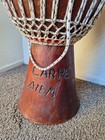 African Djembe Drum  Hand Carved Solid Wood W  Natural Skin Top  23  H   13  W 
