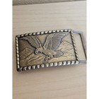 Vintage Brass Eagle Men Engraved Belt Buckle   Keychain Set Western Mountain Usa
