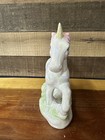Unicorn Statue White Iridescent Glaze Rainbow Hair Tail Decor Sculpture 8x9