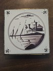 Antique Dutch Delft Manganese Tile Trivet Landscape Scene 18th Century