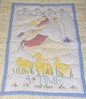 Vintage Once Upon A Time Quilted Embroidered Crib Blanket  Mother Goose Chicks