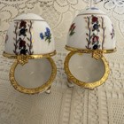 Vintage Porcelain Footed Egg Shaped Trinket Jewelry Box Flowers Gold Gilded
