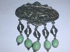 Antique Peruzzi 800 Silver Figures On Chariot W  Crysoprase Stone Dangles Brooch
