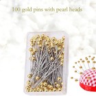 100-count Gold Pins With Pearlized Heads Multipurpose Dressmaker   Sewing Pins F