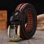 Men Handwoven Leather Belt Vintage Braided Cowhide Casual Woven Belts Pin Buckle