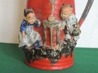 Antique Japanese Sumida Gawa 12  Tankard Pitcher Signed Raised Relief Figural
