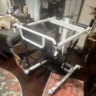 Portable Adjustable Transfer Bench With Harness Wheels Metal Fabric White Black