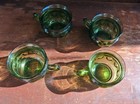 Vintage Indiana King Crown Thumbprint Glass Avocado Green Mugs Cups Set Of 4