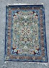 Middle Eastern Style Carpet Blue 28  X 40  Wool On Silk High Knot Vintage Rug 