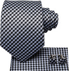 Mens Plaid Ties Classic Paisley Necktie With Handkerchief Cufflinks Set Business