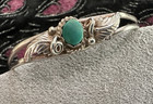 Vintage Sterling Silver Native American Turquoise Leaf Cuff Bangle Bracelet