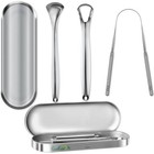 3 Pcs Metal Tongue Scraper Set - Stainless Steel Cleaner For Fresh Breath   Oral