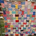 Vgt Hand Sewn Bowtie Hourglass Patchwork Cotton Filled Quilt 58x80  Scalloped