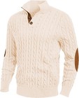 Men s Cable Knit Sweater Pullover Long Sleeve Stand Collar Button Casual Warm