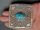 Navajo Tommy Jackson Heavy Turquoise Belt Buckle  Sterling Silver  98 32gr