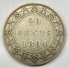 Newfoundland 1894 Obverse 1 20 Cents Silver Coin - Fine