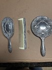 Vintage Vanity Set Silver Plate Hand Mirror Brush Comb 3 Piece Heavy Euc