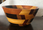 Exotic Segmented Wenge Wooden Bowl Hand Turned Wood Zebrawood Mahogany Signed