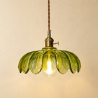 Olive Green Flower Pendant Lamp Vintage Glass Ceiling Light Swag Plug In Pendant