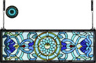 Extra Large Horizontal Blue Victorian Stained Glass Window Panels Hanging Transo