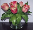 Mauve pink Tulip Nosegay-silk Flower Vase Arrangement W  Clear Acrylic Water
