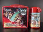 1986 Vintage Transformers Lunchbox Embossed Metal Aladdin Usa Made Red Thermos