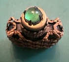 Vintage France Miniature Perfume Bottle Black Glass Filigree Metal Cage Antique