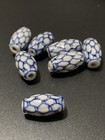 One Vintage Blue White Porcelain Chinese Bead Net Basket Knot 16mm Oval Tube