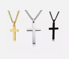 Cross Pendant Necklace Stainless Steel Silver Gold Men Women Cuban Chain